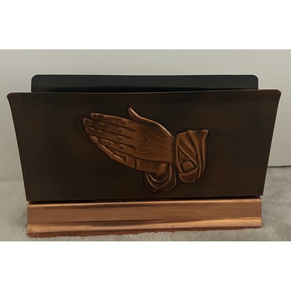 Vintage Copper Craft Napkin Holder Mail Letter‎  Praying Hands 7x4"